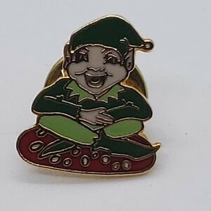 Vintage small green pixie leprechaun gnome enamel lapel pin